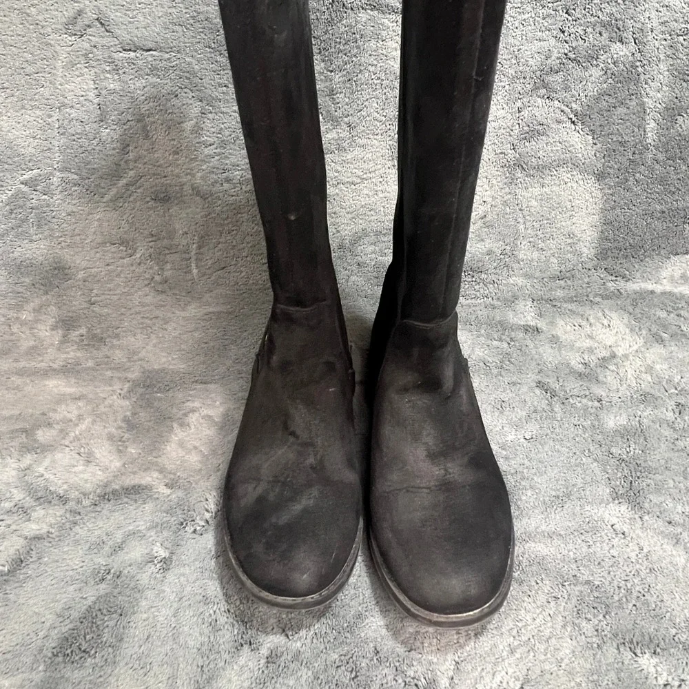 Sam Edelman Kendall Bethany Black Faux Suede Tall Riding Boots Gold Zip Womens 4